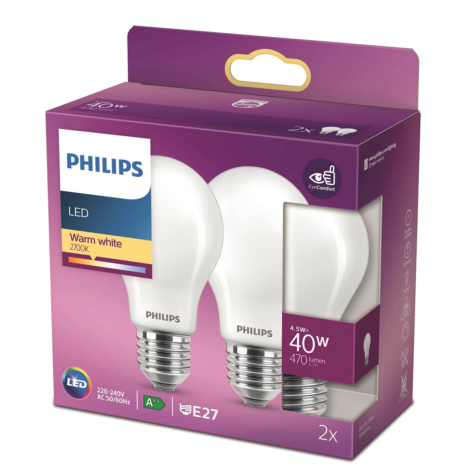 Philips LED Classic nor 40w e27 2P