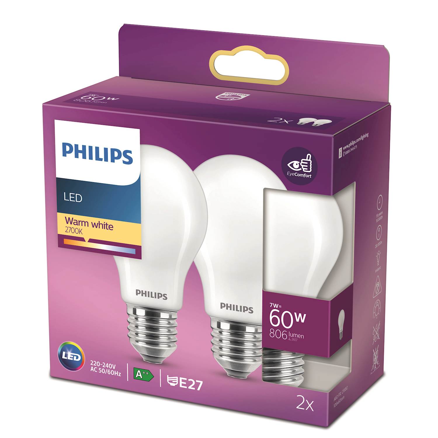 Philips LED Classic nor 60w e27 2P